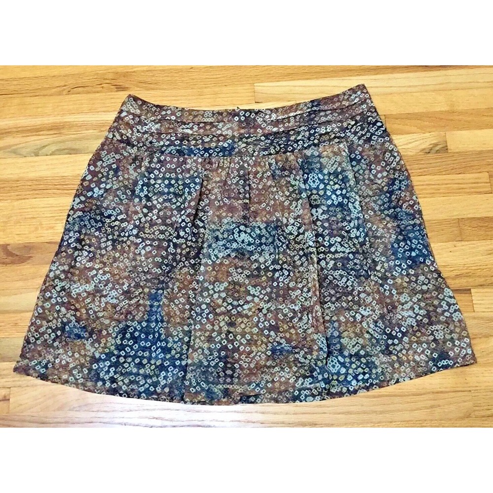 Peruvian Connection Women's Mini A-Line Skirt Brown 10 Printed Fall Work Pleated